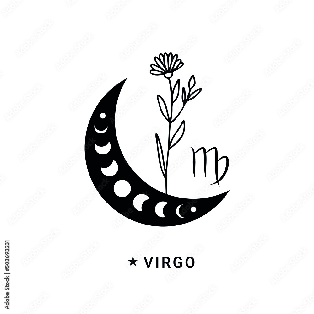Obraz premium Virgo zodiac sign with wildflower and moon phases