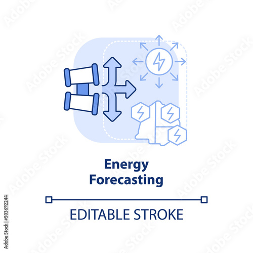 Energy forecasting blue light concept icon. Strategic energy planning abstract idea thin line illustration. Predict demand. Isolated outline drawing. Editable stroke. Arial, Myriad Pro-Bold fonts used