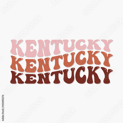 Wavy Kentucky, USA Lettering Design. Retro Waves Illustration Vector Design. Hippie Clip art Stacked Text Boho.