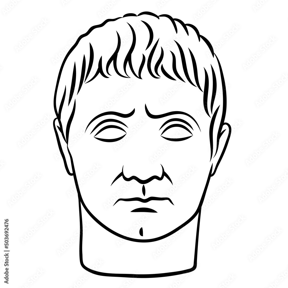 Antique Roman Man Head Full Face. Statue of Germanicus Iulius Caesar. Roman General. Antique Roman Man Head Full Face. Statue of Germanicus Iulius Caesar. Roman General.