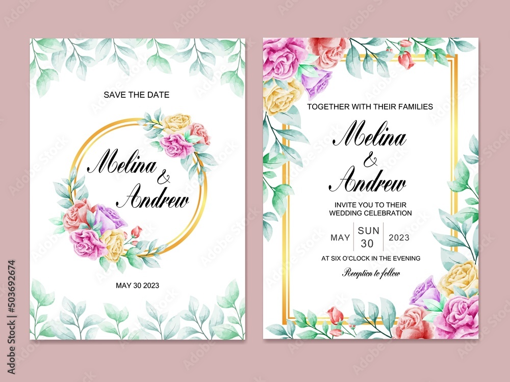 Flower Watercolor Wedding Invitation Card Template