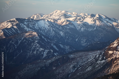 Mt. Norikura illuminated by the morning sun