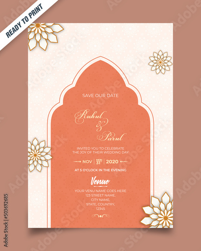 Clean looking flower background wedding invitation card with vector template