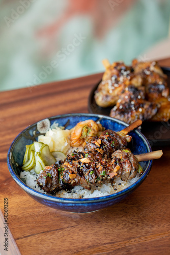 Robata Chicken bbq with rice and salads