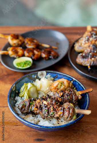 Robata Chicken bbq with rice and salads