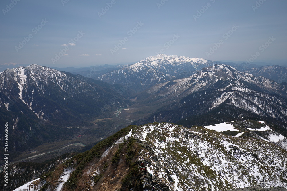 Ridge of mountains in the Northern Alps of Japan