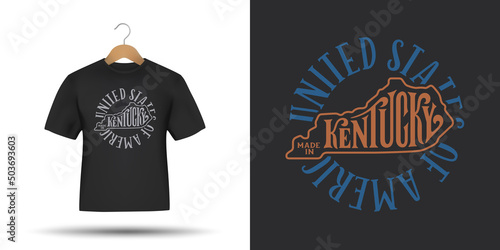 Kentucky state t-shirt typography design. USA american state hand drawn lettering. Made in Kentucky slogan, phrase, quote. Vector illustration.