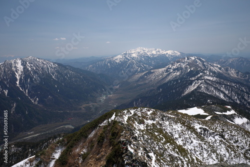Ridge of mountains in the Northern Alps of Japan