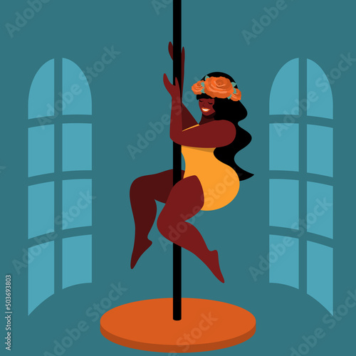 Сute plus size pole girl. flat vector illustration.