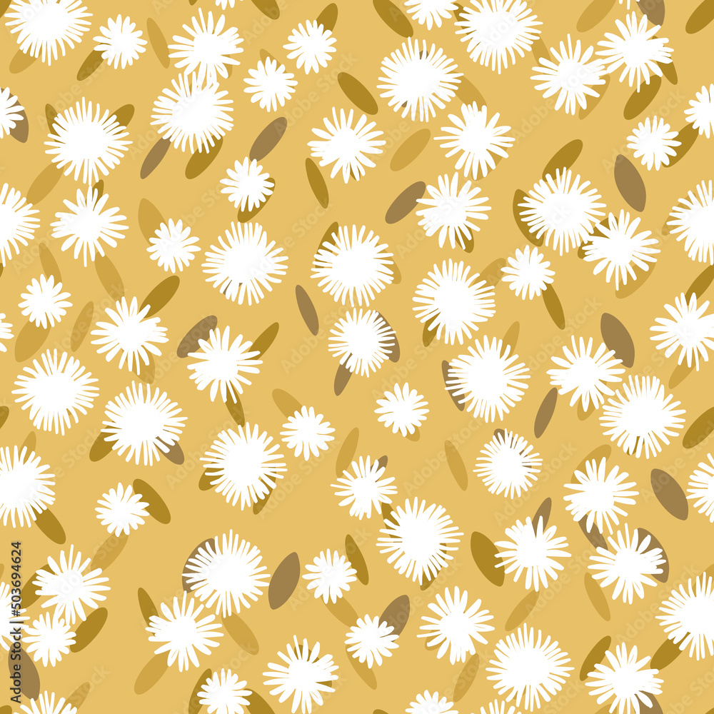 Seamless floral pattern based on traditional folk art ornaments. Colorful chamomile, daisy flowers on color background. Scandinavian style. Vector illustration. Simple minimalistic pattern Seamless floral pattern based on traditional folk art ornaments. Colorful chamomile, daisy flowers on color background. Scandinavian style. Vector illustration. Simple minimalistic pattern