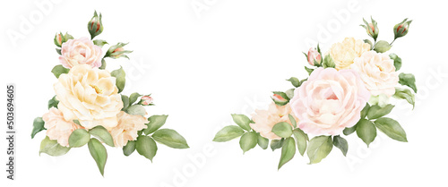 Obraz na plátně Set of gentle rose bouquet decorative watercolor