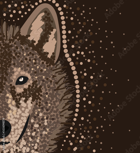 Wolf art in aboriginal dot style