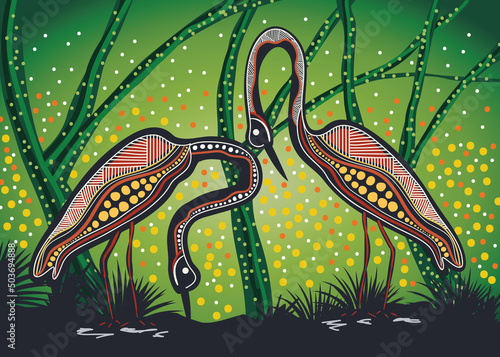 Aboriginal dot art design with heron