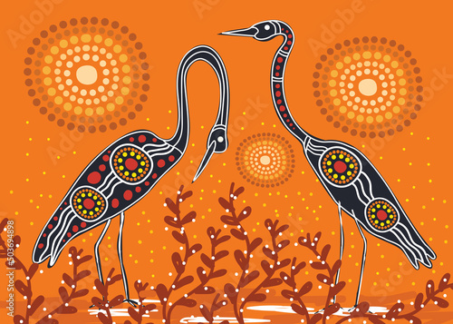 Aboriginal style of heron art - Illustration