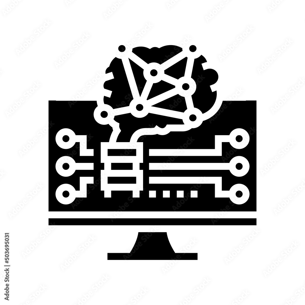 brain robot glyph icon vector. brain robot sign. isolated contour symbol black illustration