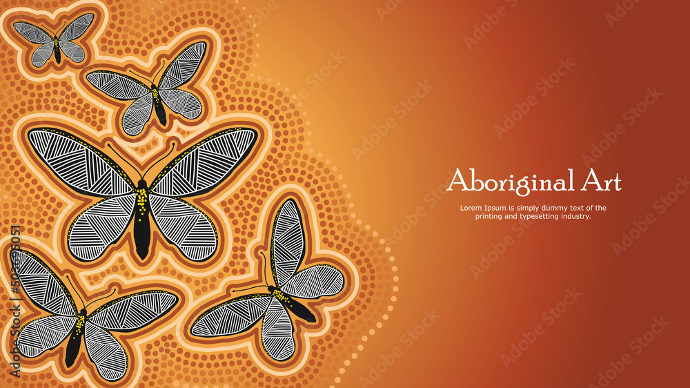 Aboriginal dot art banner design with butterfly Stock Vector Adobe Stock — free download