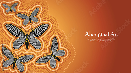 Aboriginal dot art banner design with butterfly