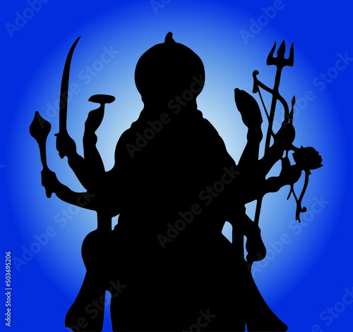 Silhouette of the god Shiva of Hinduism on a blue background