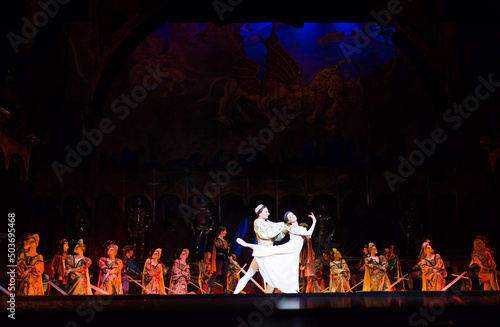 Minsk, BELARUS - January 22, 2022: fragment of performance of Romeo and Juliet at Minsk State Opera and Ballet Theater