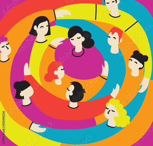 Flat illustration of a group containing inclusive and diversified people all together without any difference.