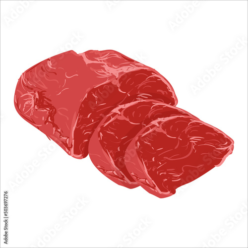 Vector colorful illustration of sliced meat, isolated on white background