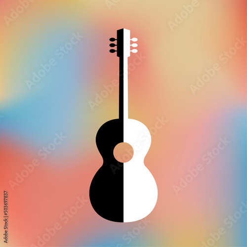 Classical guitar. Stringed musical instrument. Cover design. Vector abstract illustration on a color background.