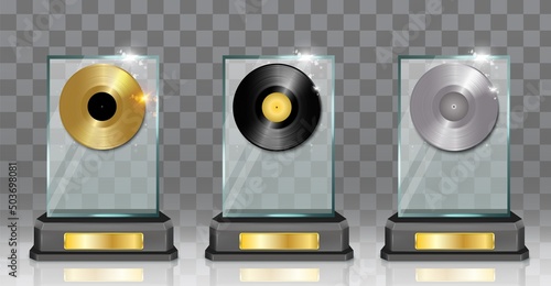 Musical disk award 3d mockup vector set