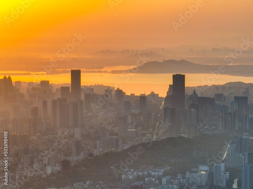 City sunrise and dawn skyline scenery of Wuhan, Hubei, China