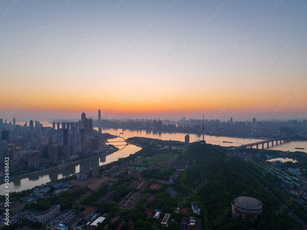 City sunrise and dawn skyline scenery of Wuhan, Hubei, China