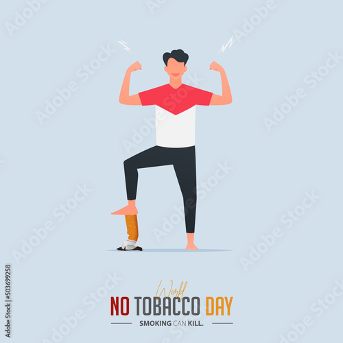 May 31st World No Tobacco Day banner design. A man steps on cigarette butt for quit smoking concept.
Stop smoking poster for disease warning. No smoking sign. 