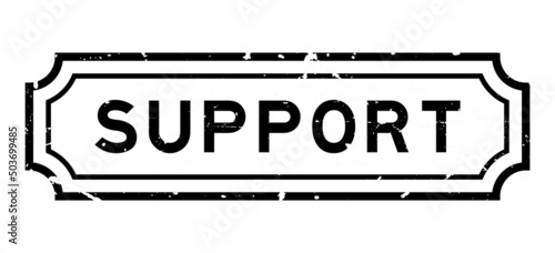 Grunge black support word rubber seal stamp on white background