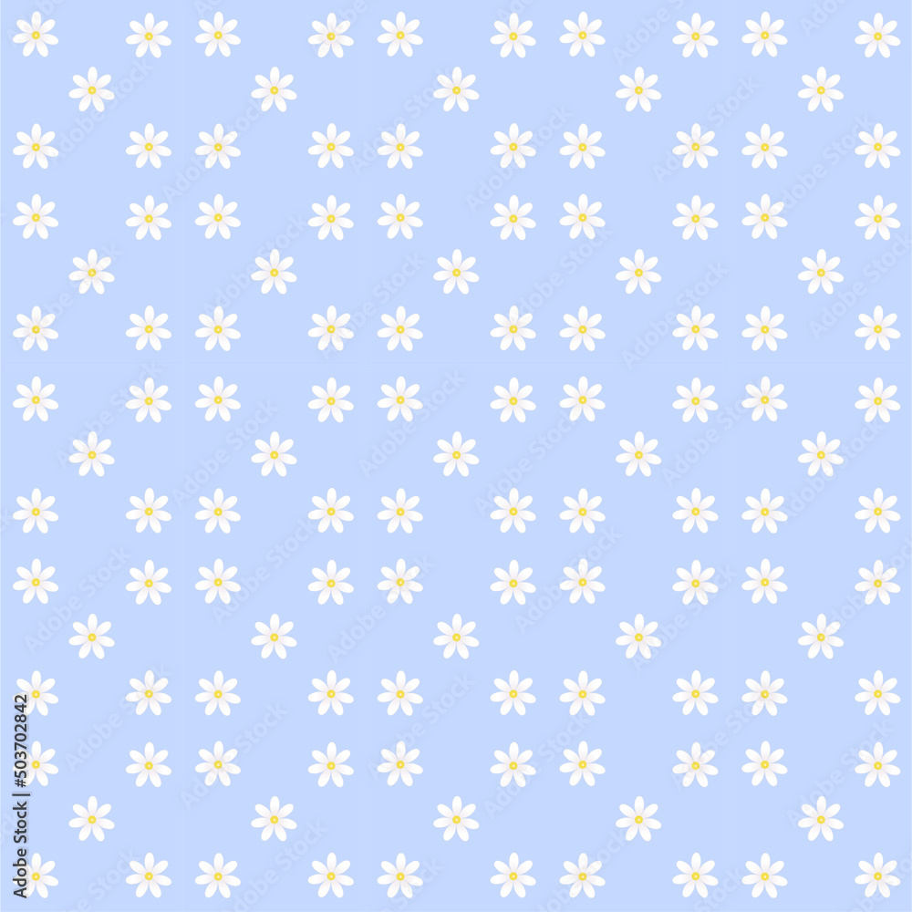 Camomile flowers pattern, flat desing element. Summer flowers seamless pattern on a blue background. Set botany illustration wallpaper. Camomile flowers pattern, flat desing element. Summer flowers seamless pattern on a blue background. Set botany illustration wallpaper.