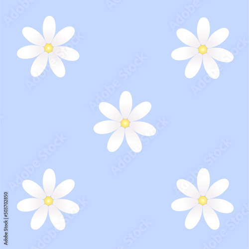 Camomile flowers pattern, illustration. Summer flowers seamless pattern on a blue background. Set botany   wallpaper. © E.Kotliarevskaia