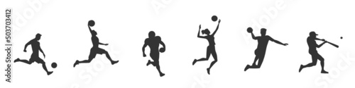 Athlete silhouettes, ball games vector illustration.