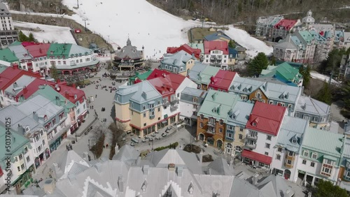 Mont Tremblant Village Resort In Winter In Quebec, Canada - aerial drone shot photo