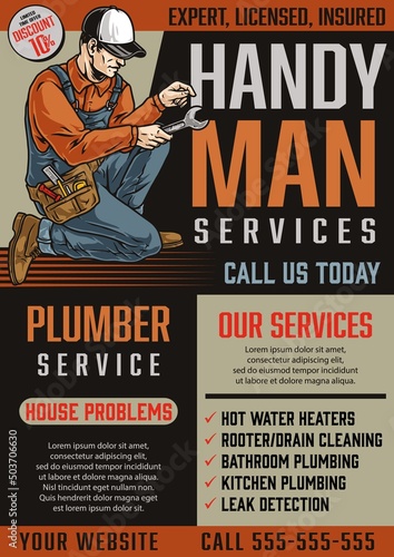 Colorful vintage poster with plumber