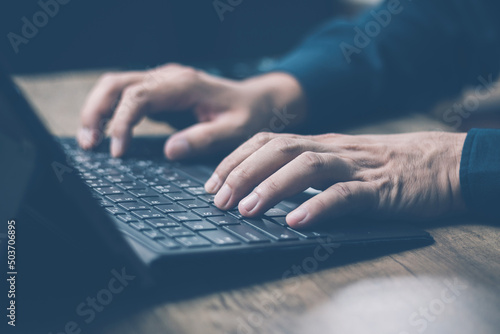 social media technology concept Men are using computer for social media and online marketing including working from home. and searching for information in the world
