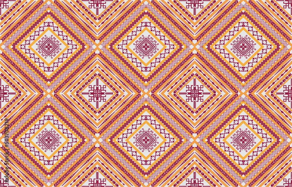 Geometric seamless pattern. Colored red and beige design on blue background for wallpapers, textile and fabrics.For the design and decoration background, wallpaper, packaging, fabrics, textiles.