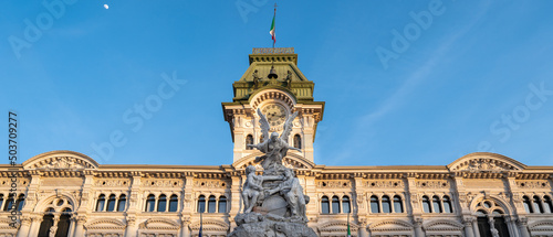 Fountain of the Four Continents in Trieste, in front of the Town, Piazza Unità d'Italia