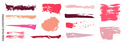 Swatches makeup strokes. Set beauty cosmetic nude brush stains. Smear make up. Lipstick swatches.
