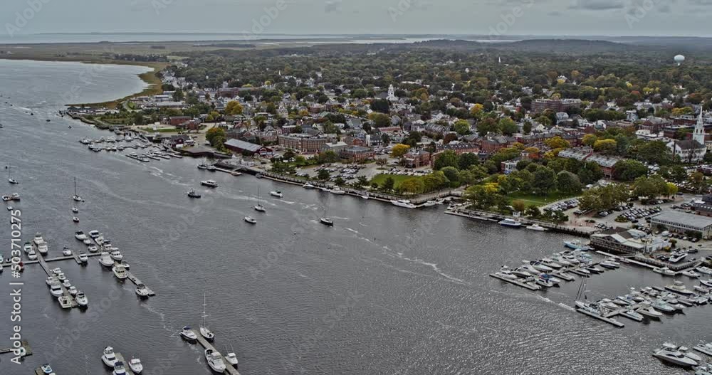 Newburyport Massachusetts Aerial v4 flyover merrimack river towards waterfront park with boats sailing on the water, capturing beautiful quaint town - Shot with Inspire 2, X7 camera - October 2021 Newburyport Massachusetts Aerial v4 flyover merrimack river towards waterfront park with boats sailing on the water, capturing beautiful quaint town - Shot with Inspire 2, X7 camera - October 2021