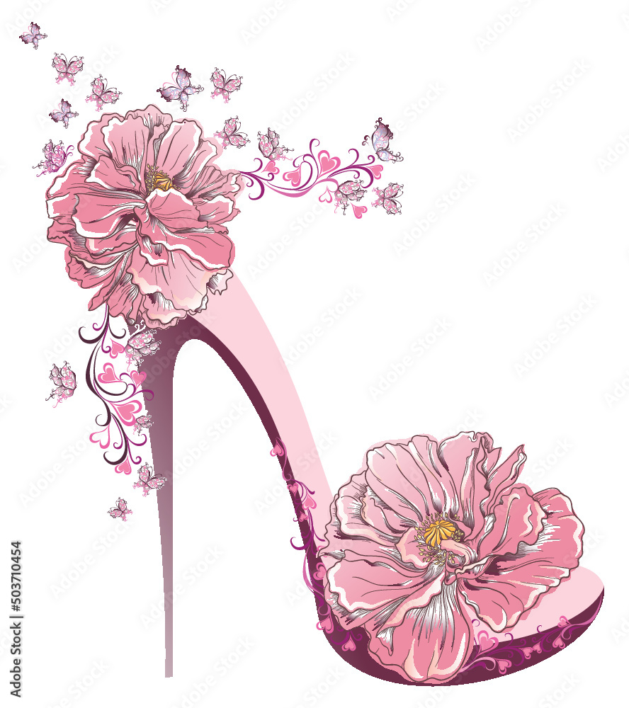 Surrealistic high heels with colorful flowers on Craiyon