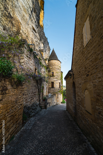 Fototapeta Naklejka Na Ścianę i Meble -  The streets of Fort de La Roque-Gageac in La Roque-Gageac near Verzac in a southwest France during the spring time. High quality photo