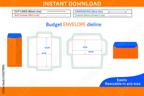 Budget Envelope, vertical and horizontal style budget envelope dieline template