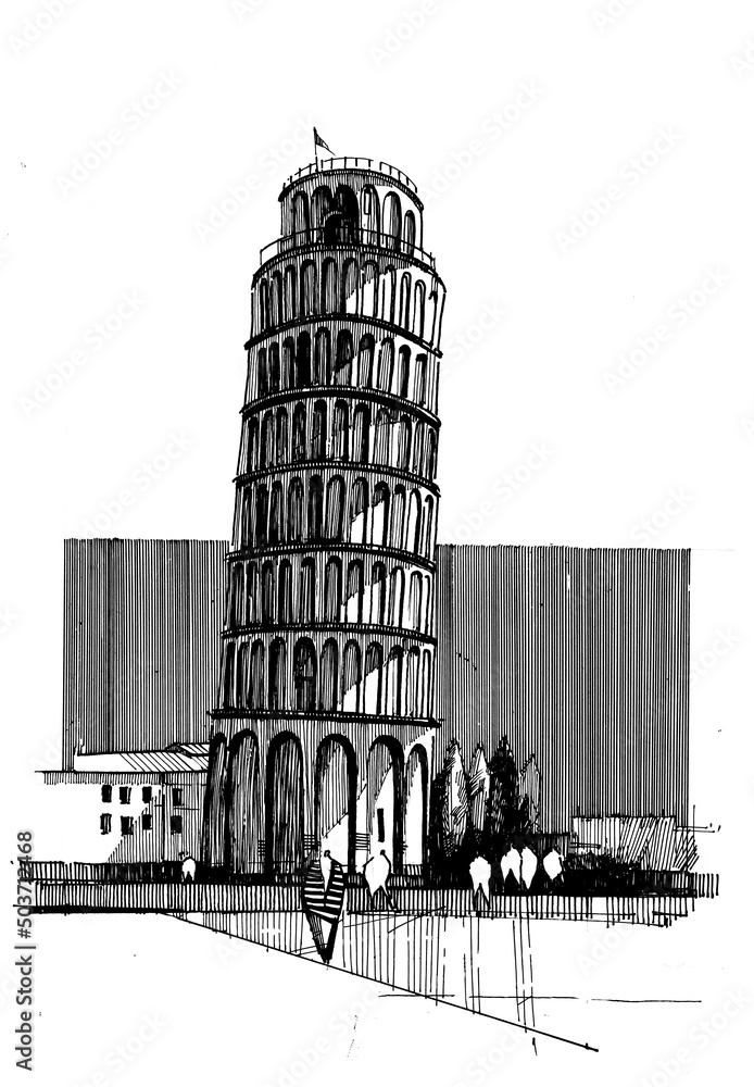 Illustration of leaning tower of pisa