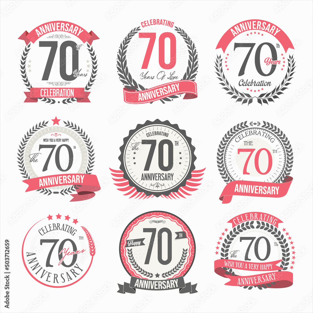 Collection of anniversary badges and labels retro design Collection of anniversary badges and labels retro design