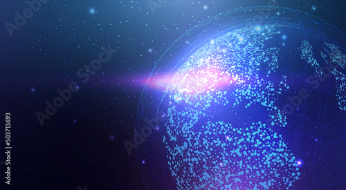 Futuristic map of the planet. World map. Globalization internet and technology, cyber security. Abstract background with glowing planet Earth. Vector illustration