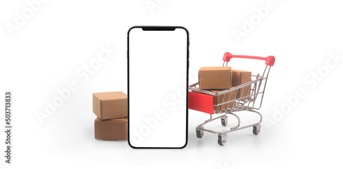 Toy shopping cart on smartphone