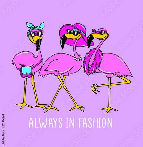 PINK FLAMINGOS WITH FASHION ACCESSORIES