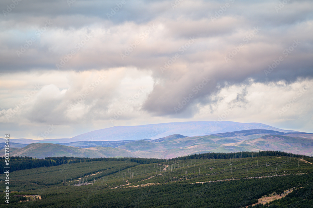 Clouds over The Cheviot from Carter Bar, in the borderlands section of the Northumberland 250, a scenic road trip though Northumberland with many places of interest along the route